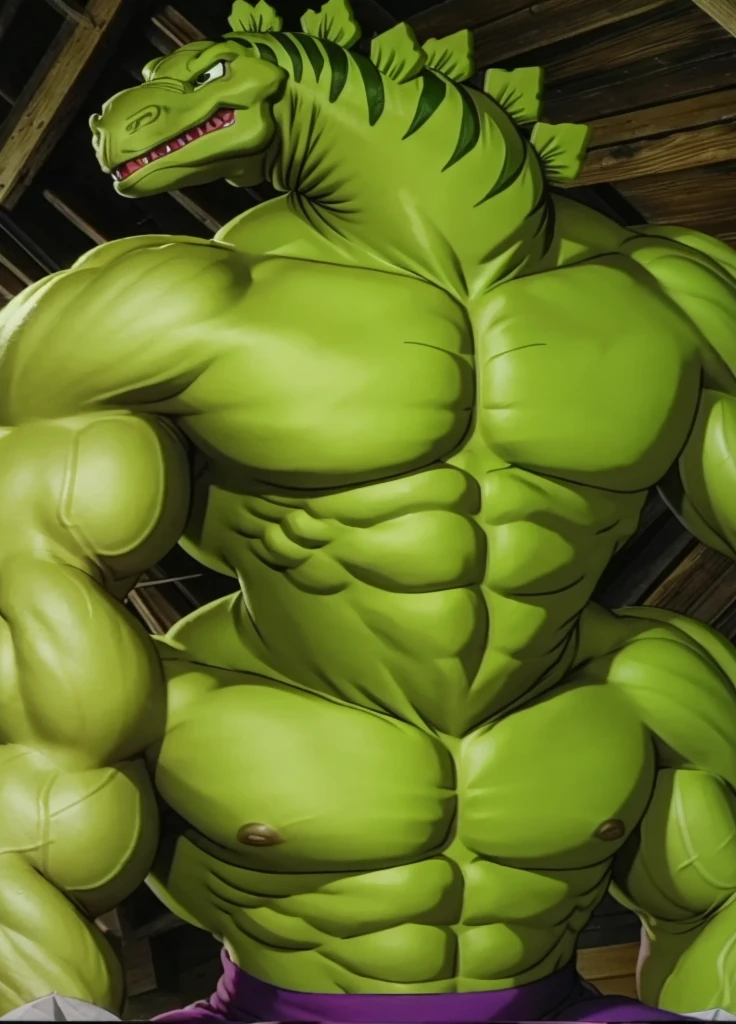 dinosaur,stegz,green skin,scalie,male,muscular,huge muscles,pecs,abs,nostrils,hyper muscles,huge pecs,muscle growth,hyper muscle growth,scaly,spikes