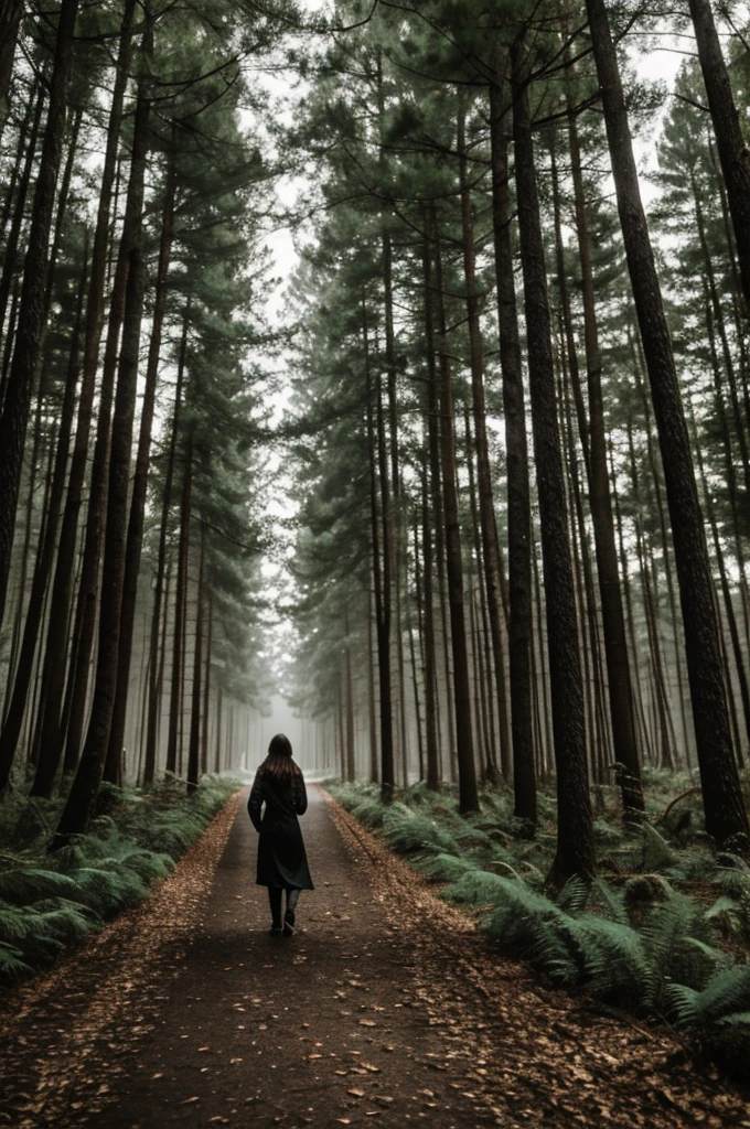 woman heading at the dark forest