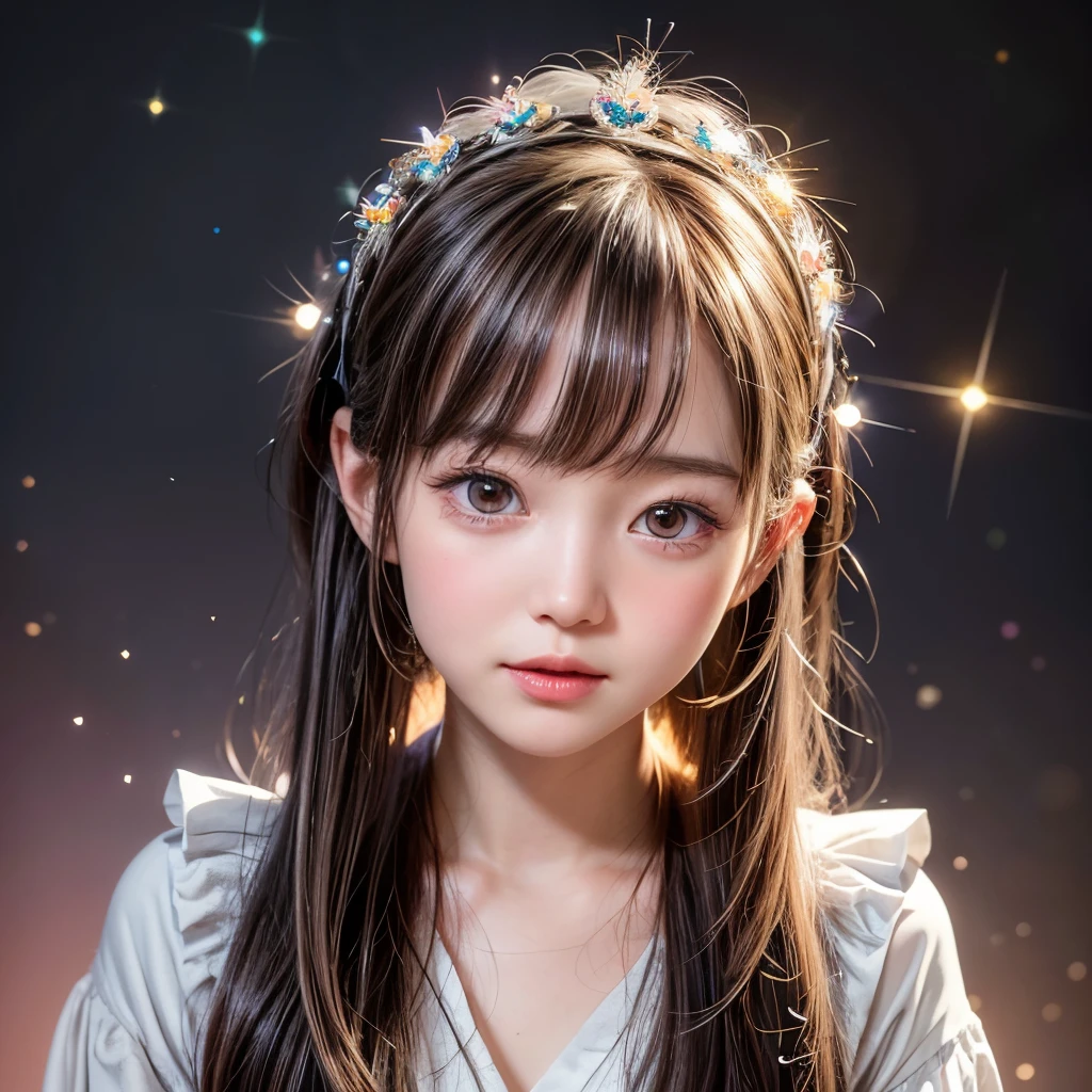NSFW, 8k, High-level, absurd, masterpiece, best quality, primitive, very detailed CG, very detailed wallpaper, perfect lighting, Extremely detailed (((The personifying " Olivia Hussey  " as a Little Girl))), MysticSight, Tyndall effect, Tyndall scattering, Studio gray background with (many Dazzling RainbowColor particles BokeH:1.28), (RoundlyButts, ThighGap), (Exposed:0.4), (Assfocus with looking ahead), BREAK (NOGIZAKA face variations) Extremely Detailed very KAWAII face variations, perfect anatomy, Childish, captivating gaze, elaborate detailed Eyes with (sparkling highlights:1.28), long eyelashes、Glossy RED Lips with beautiful details, Coquettish tongue, Rosy cheeks, Radiant PearlSkin with clear transparency . { (Dynamic LifeLike expressions:1.4) | :d) }, (large eyes:-1) .