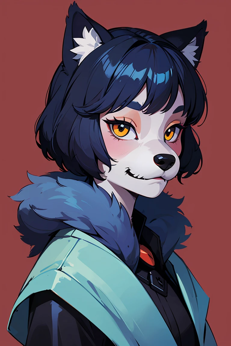 1 girl, blue fur, wolf girl, Medium bust, , Portrait, simple background, (furry:1.5) 