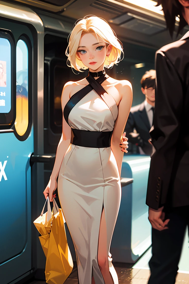 Film photos of beautiful fashion models. Bokeh train.