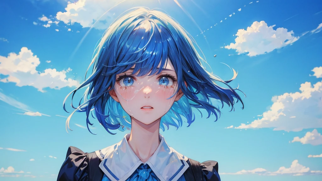 Crying face,Transparent Woman,shortcut,refresh,blue sky,Looking up at the sky
