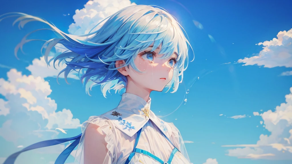Crying face,Transparent Woman,shortcut,refresh,blue sky,Looking up at the sky