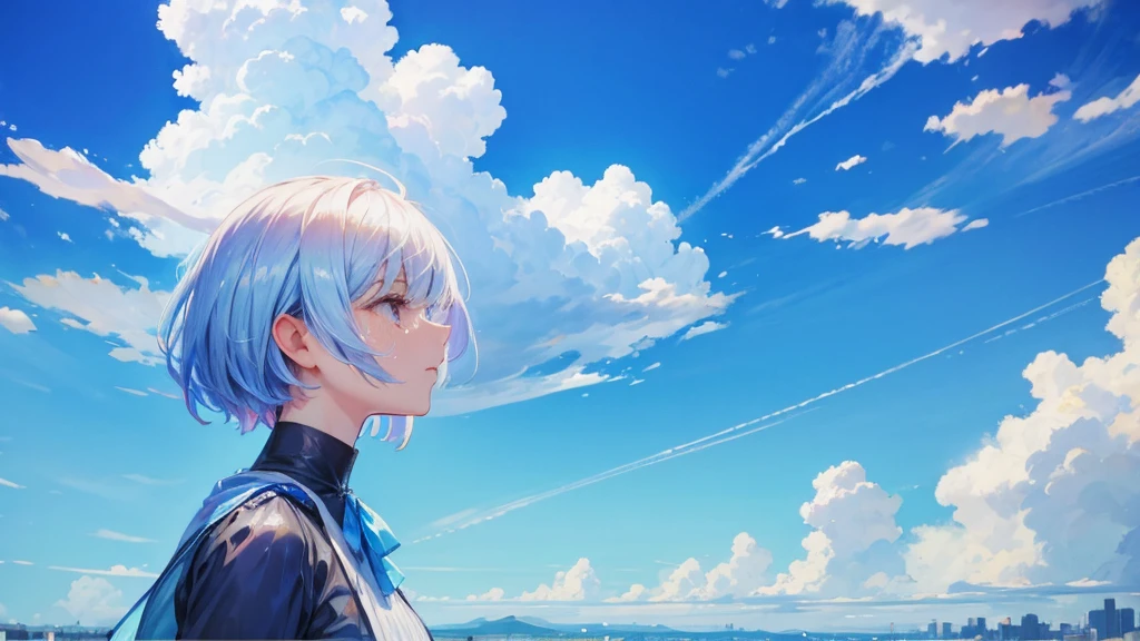 Crying face,Transparent Woman,shortcut,refresh,blue sky,Looking up at the sky