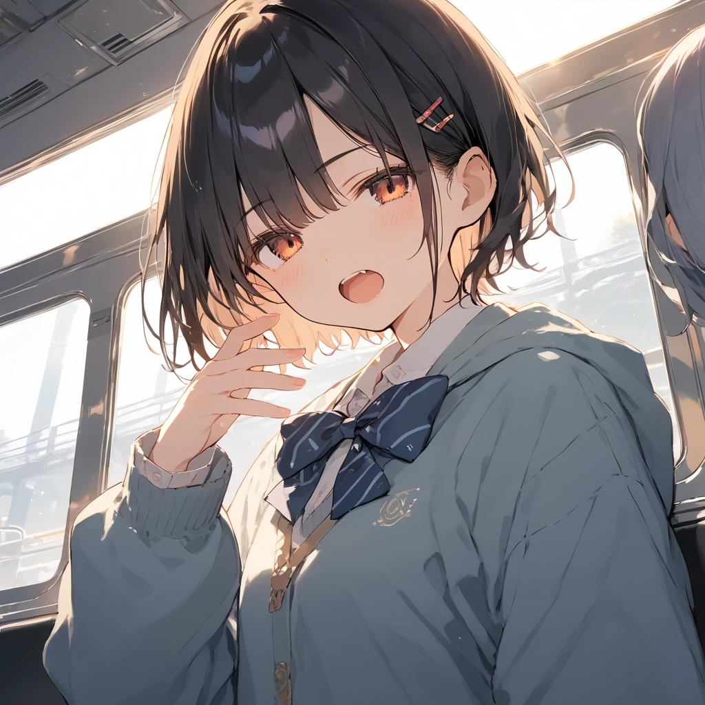 score_9, score_8_up, score_7_up, source_anime, best quality, masterpiece,ultra-detailed,official art, absurdres, highres, waifu2x, break,1girl, school girl, short hair, open mouth, (yawn:0.3), sleepily,night, train, break,(clear line illustration:1.2),very high resolution, very aesthetic, super detailed skin, Best sexual lighting powered by famous artist, 8k,ero picture,beauty illustration,photoshop_(medium),,(Detailed Lighting),