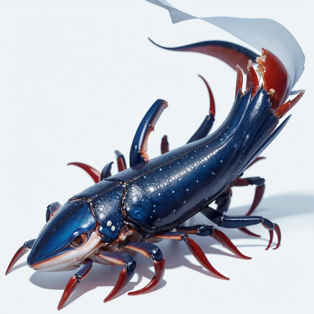 Small Animaly, generate results for squid mixed with crab, has blue stripes on his skin, white eyes, Grassroots, no background