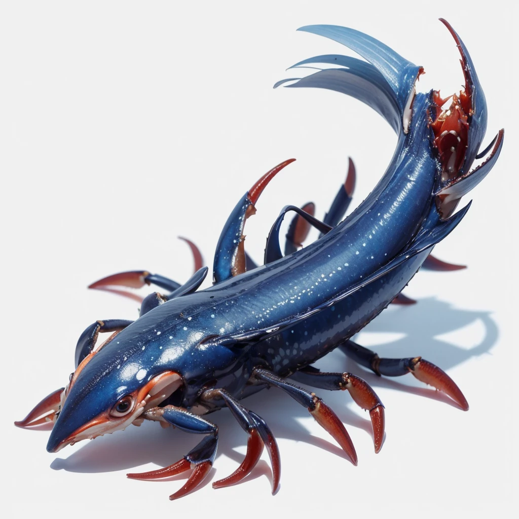 Small Animaly, generate results for squid mixed with crab, has blue stripes on his skin, white eyes, Grassroots, no background