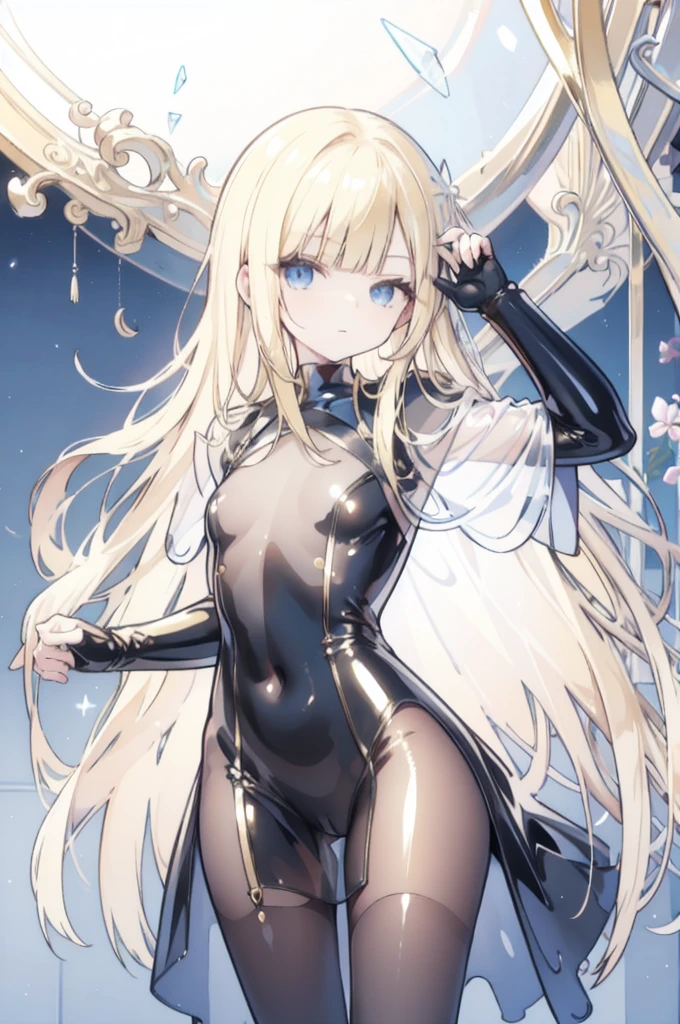 full bodysuit,latex, (dress lift Transparent see-through shiny clothes:1.2),outdoors,night Long Hair Blonde Toddler girl