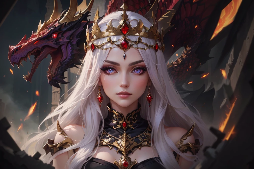 blond woman in a black dress with a dragon headpiece and red eyes, epic fantasy art style hd, queen of dragons, epic fantasy art style, fantasy art style, 2. 5 d cgi anime fantasy artwork, dragon queen, epic fantasy digital art style, detailed digital 2d fantasy art, detailed fantasy art, 4k fantasy art, dragon girl, fantasy style art