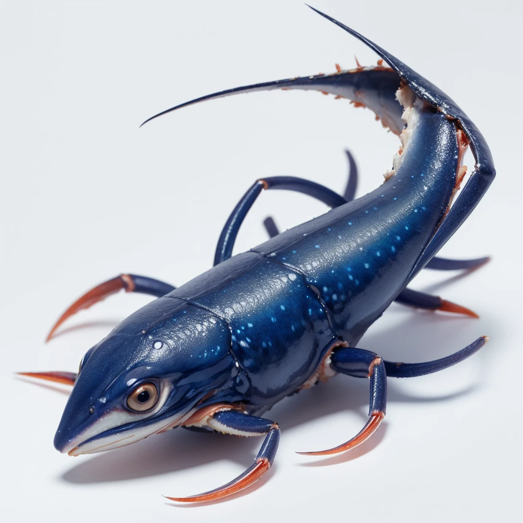 Small Animaly, generate results for squid mixed with crab, has blue stripes on his skin, white eyes, Grassroots, no background