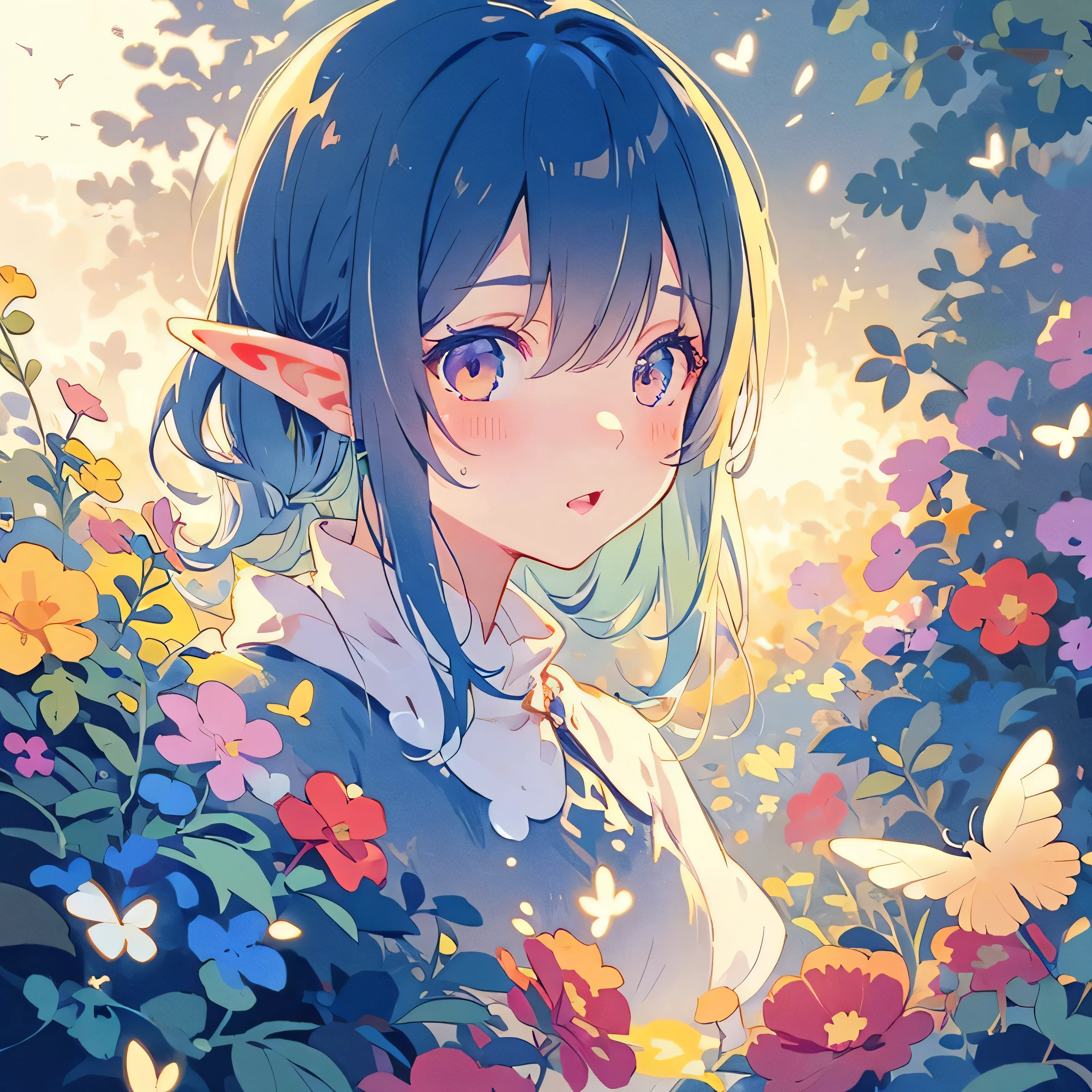 3girls Elf Girls, vivid colorful hair, magic, Fantastic, fantasy, Otherworldly, Unexpected discovery, Extremely detailed facial details, masterpiece, Perfect lighting, (Soft colors)