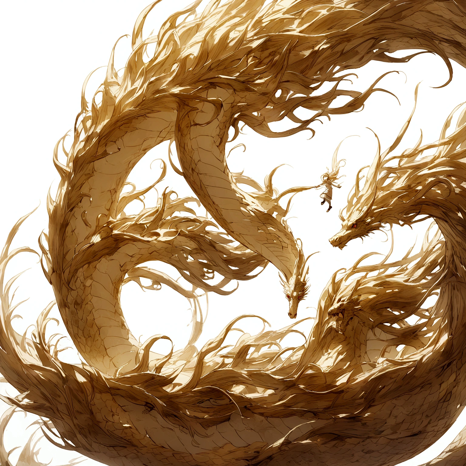 Golden Chinese dragon、Heading to Heaven、White Background、One Head