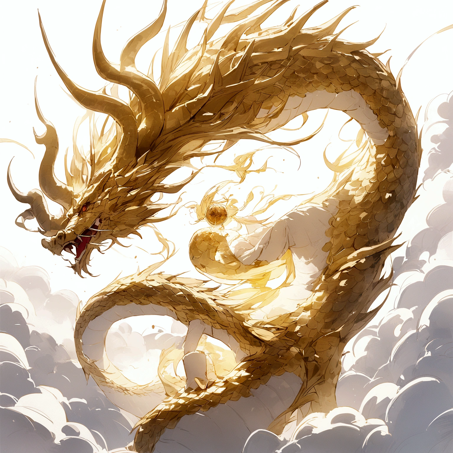 Golden Chinese dragon、Heading to Heaven、White Background、One Head