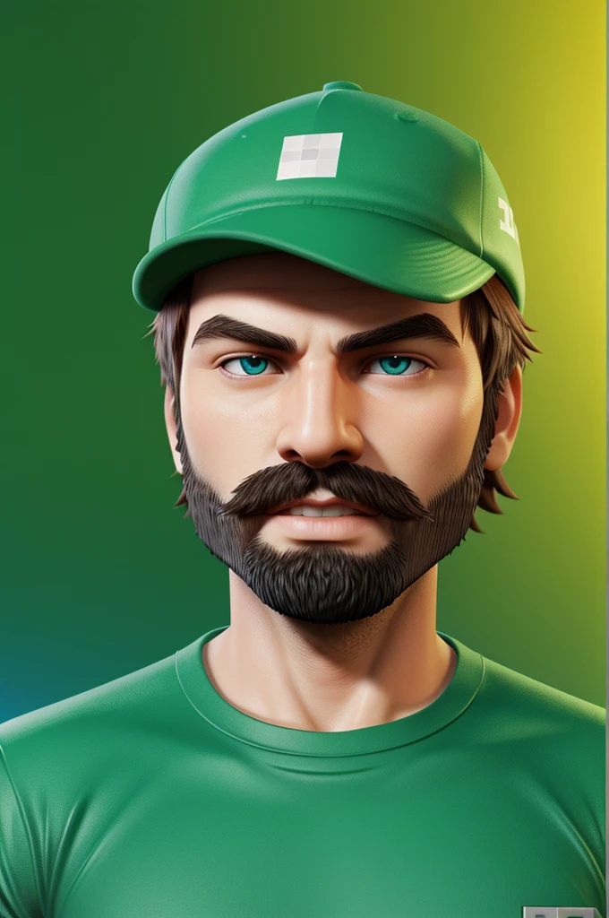 A Minecraft game animatid player steev soked  face in full green screen background 3d model 10 image. More image