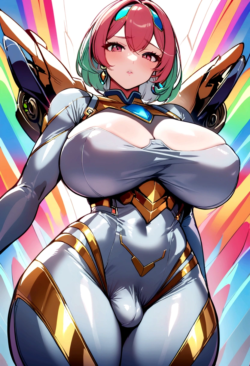 woman mettalic mecha suit big tits bulge