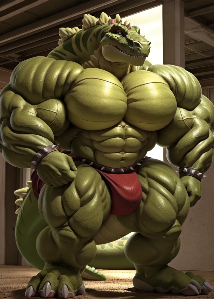 dinosaur,stegz,green skin,scalie,male,muscular,huge muscles,pecs,abs,nostrils,hyper muscles,huge pecs,muscle growth,hyper muscle growth,scaly,spikes