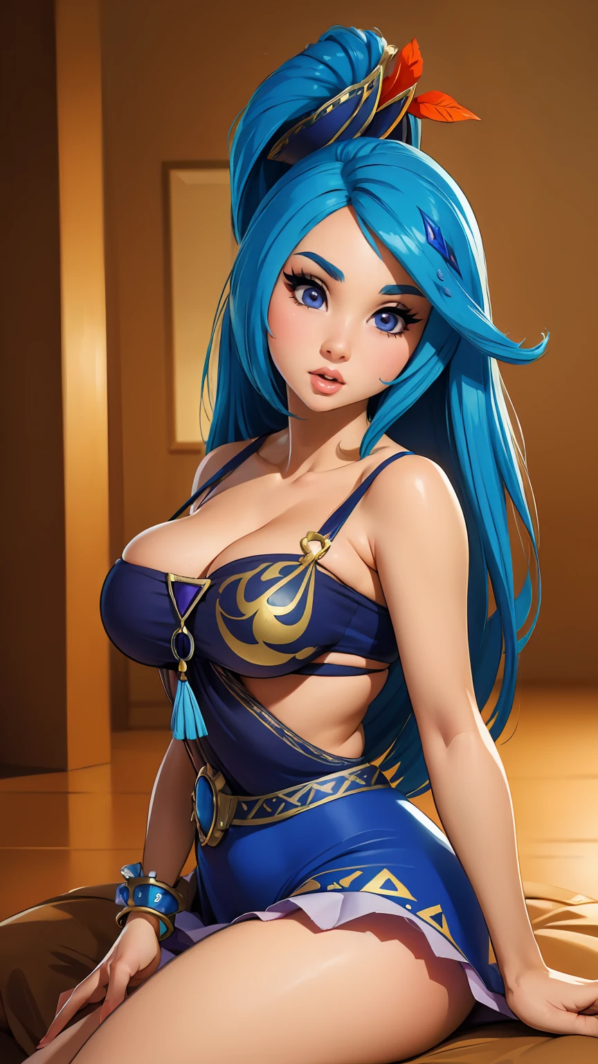 ((masterpiece)), ((best quality)), (detailed), perfect, solo, lana hyrule warriors, gorgeous girl, luscious lips, blue hair,