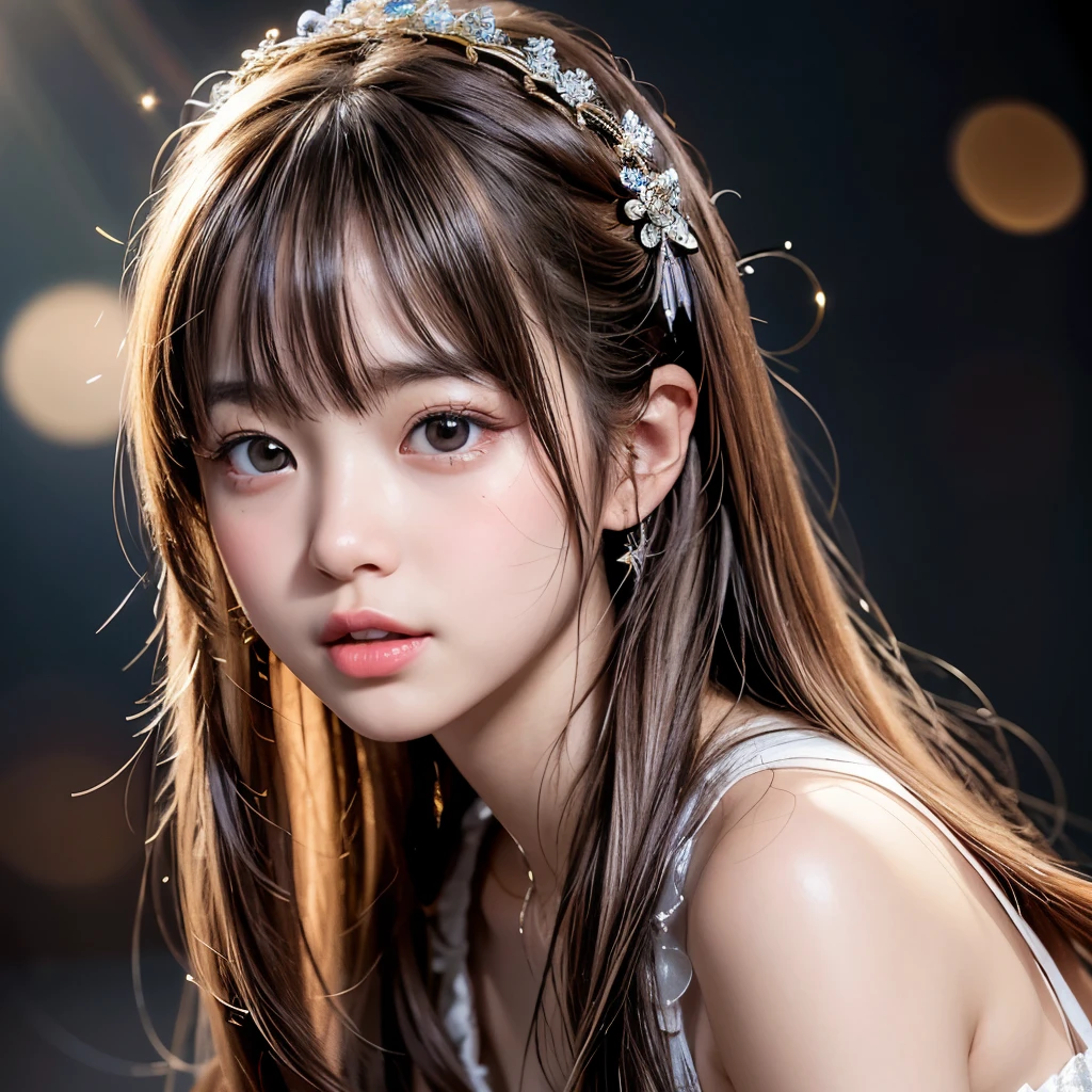 NSFW, 8k, High-level, absurd, masterpiece, best quality, primitive, very detailed CG, very detailed wallpaper, perfect lighting, Extremely detailed (((The personifying " Agnes Lum " as a Little Girl))), MysticSight, Tyndall effect, Tyndall scattering, Studio gray background with (many Dazzling RainbowColor particles BokeH:1.28), (RoundlyButts, ThighGap), (Exposed:0.4), (Assfocus with looking ahead), BREAK (NOGIZAKA face variations) Extremely Detailed very KAWAII face variations, perfect anatomy, Childish, captivating gaze, elaborate detailed Eyes with (sparkling highlights:1.28), long eyelashes、Glossy RED Lips with beautiful details, Coquettish tongue, Rosy cheeks, Radiant PearlSkin with clear transparency . { (Dynamic LifeLike expressions:1.4) | :d) }, (large eyes:-1) .