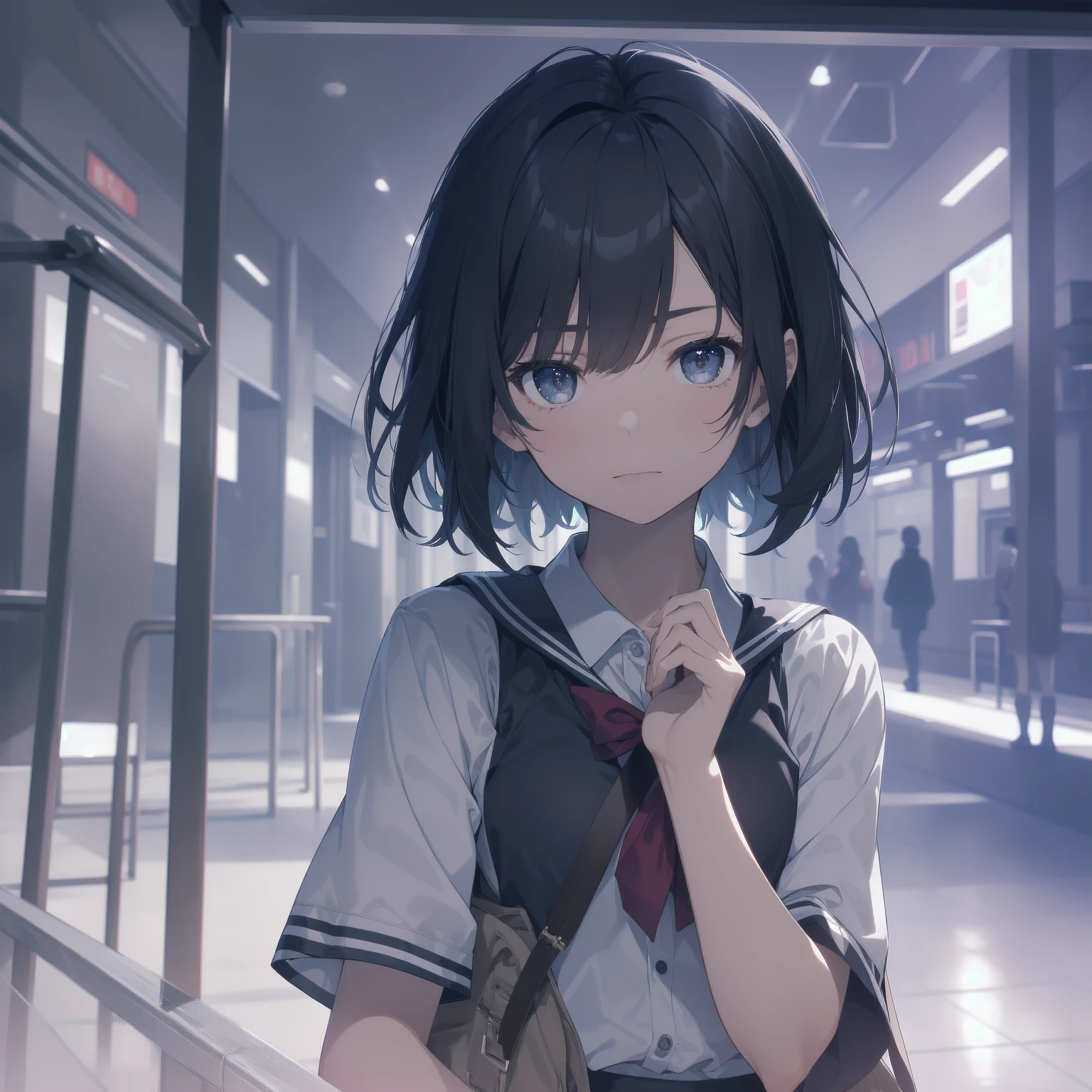 ultra-absurdres-Top quality by artist God, ultra-detailed, high resolution, anime moe artstyle, best anime 8k konachan wallpaper, pixiv contest winner, pool:2810, perfect anatomy,break, 1girl, (Please draw a girl walking sleepily to school alone. )break,(Solo,little female, 13-year-old:1.3),Full limbs, complete fingers,a junior high school student, (very short hair), short cut, flat chest, , small butt, small black eyes, beautiful detailed eyes, well-proportioned iris and pupils, expressive eyes, highres detailed hair, soft expression, salor school_uniform, sailor collar, serahuku, bow, pleated skirt,(Detailed Lighting), (Detailed background), in the School commute route. break,super detailed skin, Best cinematic lighting powered by famous artist, 8k,beauty illustration,photoshop_(medium),very aesthetic,break,((artist:takafumi )), artist:clamp ,artist:carnelian ,artist:kantoku ,
