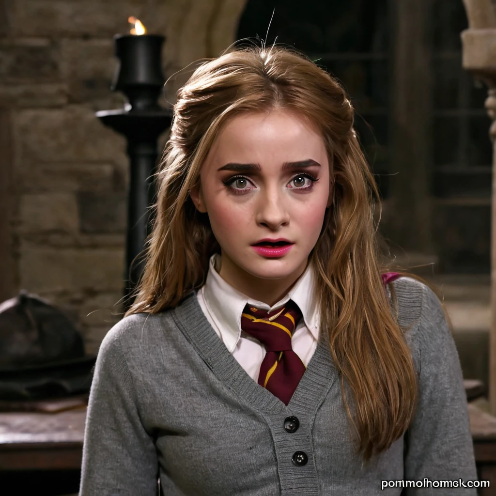 tied up Hermione, anal rape, cum on flat breasts, ruined makeup, Harry Potter