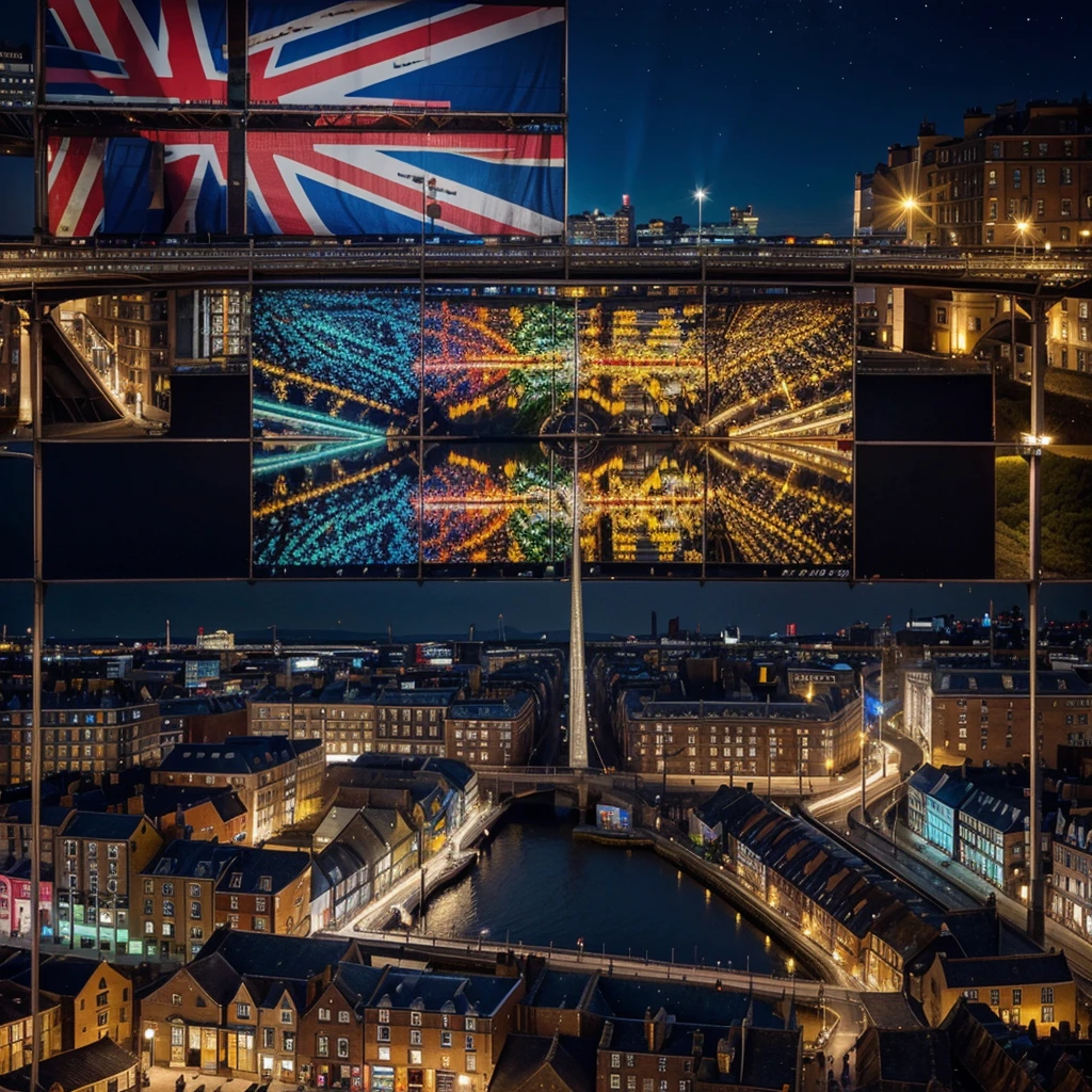 realistic Bright and bright colorful beautiful famous Britain view are bright colorful lights, very beautiful Impressive photo,best shiny color,Real, real photo, best photo,Night view