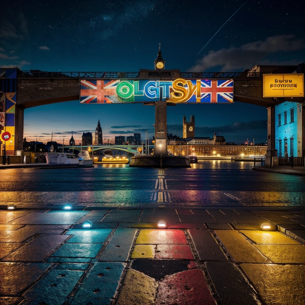 realistic Bright and bright colorful beautiful famous Britain view are bright colorful lights, very beautiful Impressive photo,best shiny color,Real, real photo, best photo,Night view