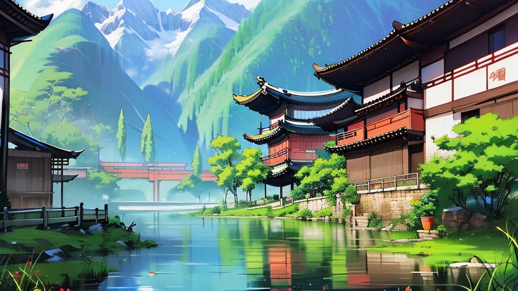 Chinese style, mountain sect, Buildings of the Chinese Manga Sect, Chinese Bureau, ((background:1.8))