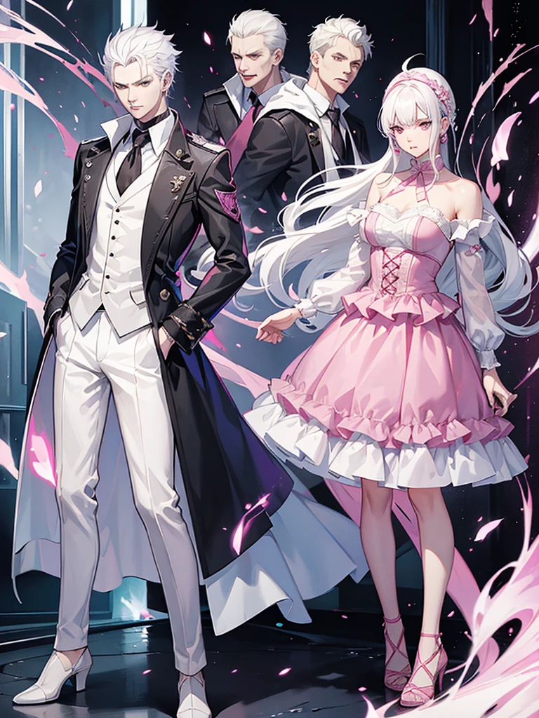 Vergil Devil may cry with white hair Wearing a pink dress Skirt And with heels