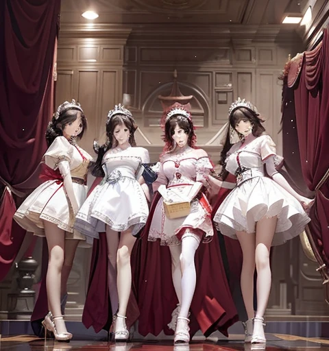 Beautiful shot of 5 females having passionate sex with each other, dynamic poses, female in a crowd of sexy female maids, ((multiple females)), (many beautiful females having sex), female orgy, female crowd, maid cosplay, tied up, ((fisheye lens)), bdsm, ecchi style, high contrast