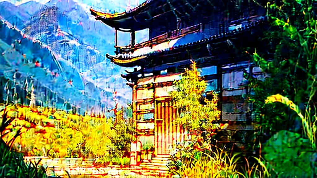 Chinese style, mountain sect, Buildings of the Chinese Manga Sect, Immortal Light, ((background:1.8))
