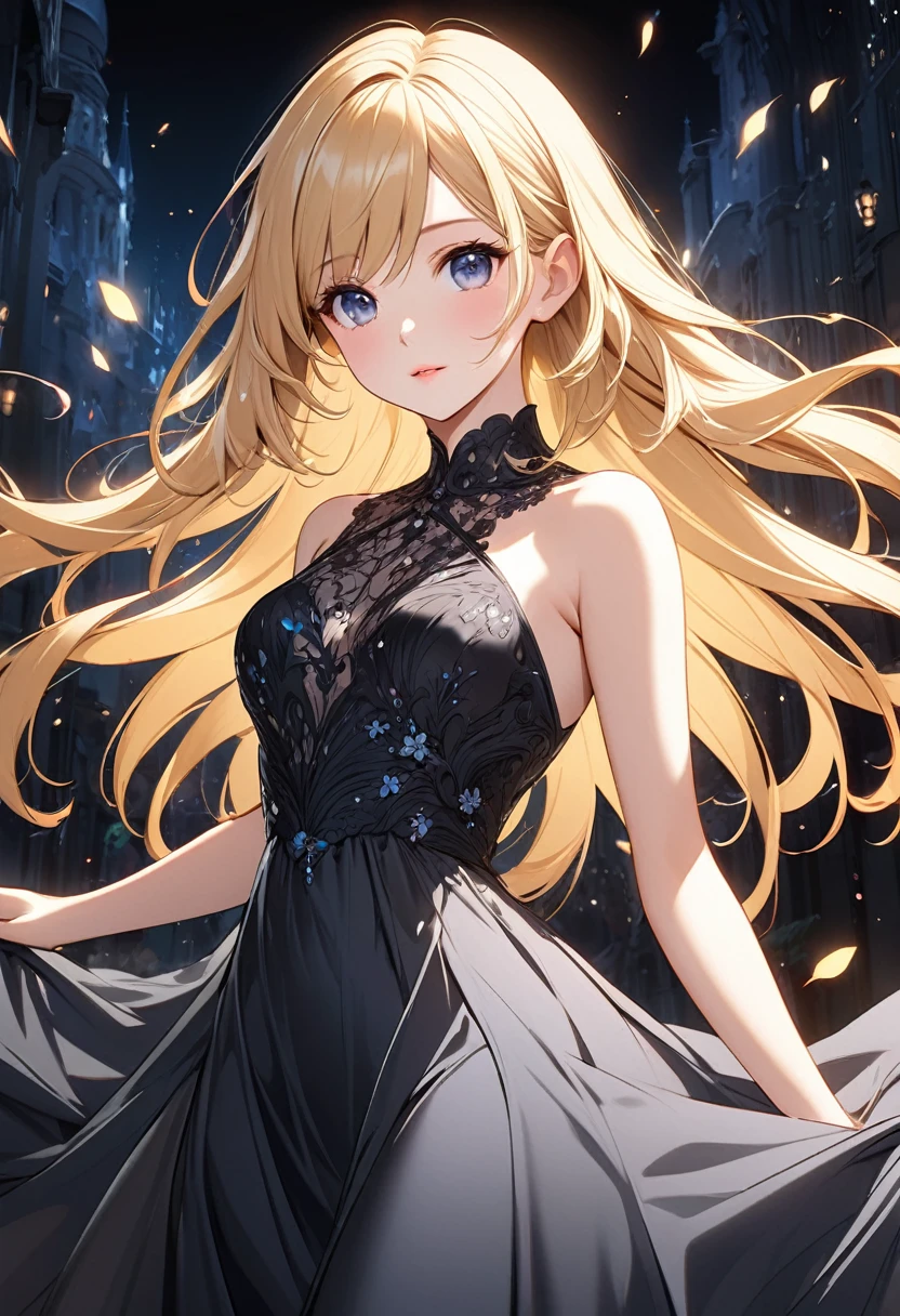 Vector graphic design of cute pretty girl with long blonde hair and perfect anatomy. Her exquisite, gorgeous and charming black evening dress, Ethereal and dreamy.,mitigate,High resolution details,best quality,
Master of ultra-detailed animation art and visual effects's works art station, Conceptual artwork anatomy correct detailed sharp focus illustration, artwork