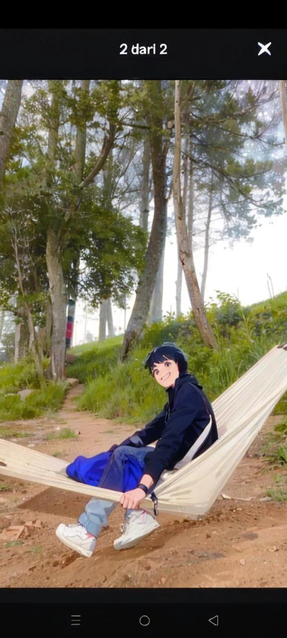 Ultra-high image quality, delicate facial expressions, 8K, stars in the eyes, elementary school boy, short blue hair, cool boy, hoodie and denim pants, full body, smiling face, fun atmosphere, starry sky at night, aurora