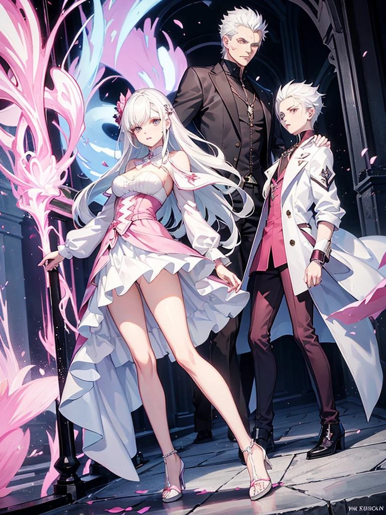 Vergil Devil may cry with white hair Wearing a pink dress Skirt And with heels  man  In a bra
