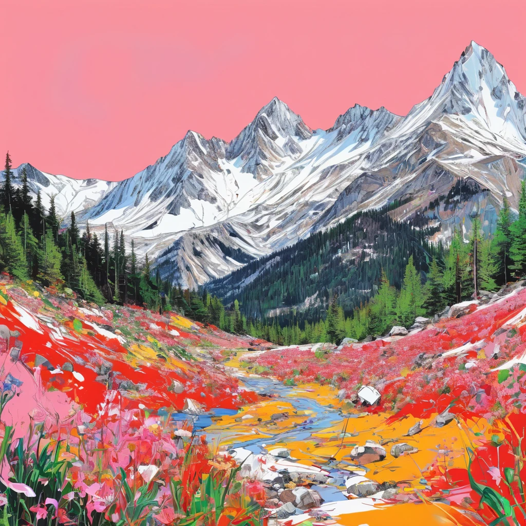 graffit, scribble, Comics by Petra Cortright, best qualityer, work of art, mountain artwork, Representative work, offcial art, proffesional, ultra intricate detailed, 8K, mountain art, coloured background 