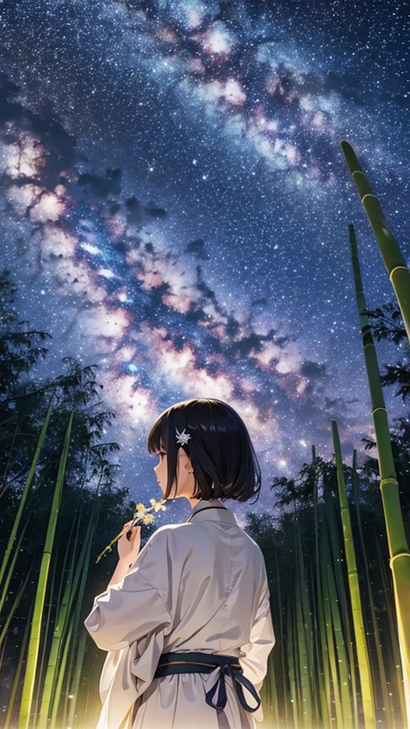 milky way,Tanabata background,Bamboo silhouette