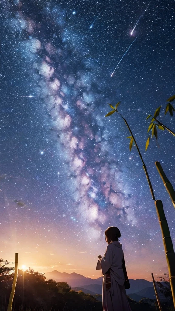 milky way,Tanabata background,Bamboo silhouette
