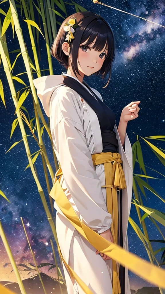 milky way,Tanabata background,Bamboo silhouette