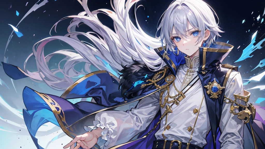 Fantasy, prince, Gray Hair, blue eyes, boy, Stare coldly, Royalty,