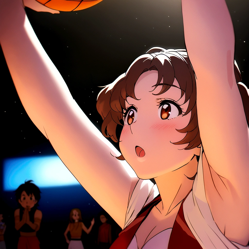 Arabian asian woman in red and black uniform holding basketball, Tadashi Nakayama, chiho ashima, mao hamaguchi, It's bittersweet,cute,Sleeveless