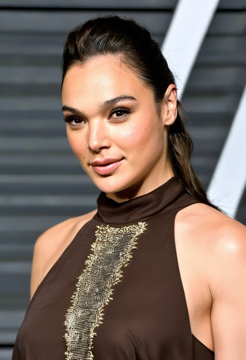 high quality Erotic paparazzi photograph of GalGadot as Hailee Steinfeld (hail33 woman, long brown hair, long brown hair pulled back, hair bun ) , random erotic photograph , she is wearing a sweaty blouse, mini blouse, warm environment , bright sun,seductive, tired woman , fit muscular woman , depth of field, insanely detailed skin texture, hyper detailed features