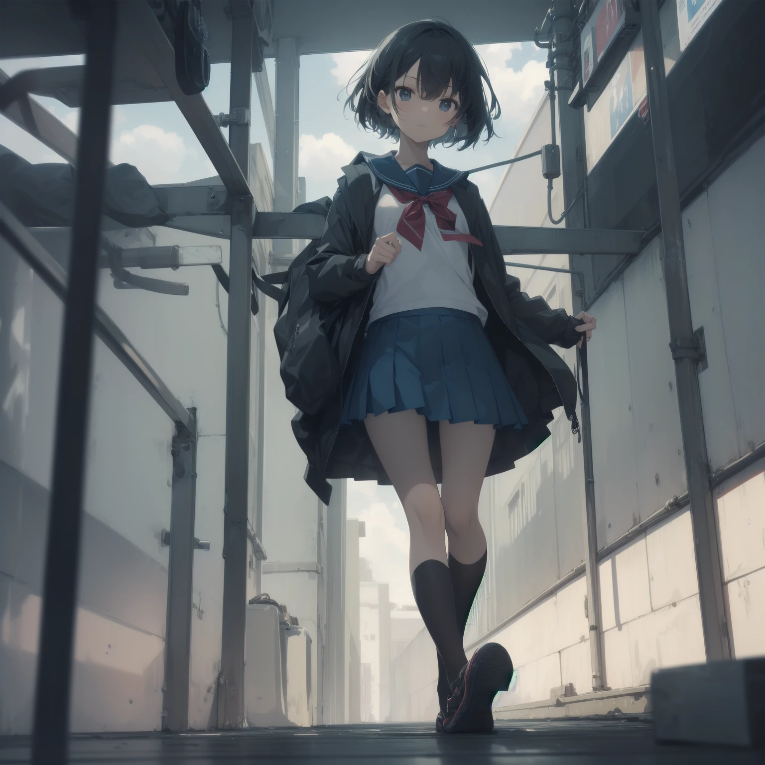 ultra-absurdres-Top quality by artist God, ultra-detailed, high resolution, anime moe artstyle, best anime 8k konachan wallpaper, pixiv contest winner, pool:2810, perfect anatomy,break, 1girl, (Please draw a girl walking sleepily to school alone. )break,(Solo,little female, 13-year-old:1.3),Full limbs, complete fingers,a junior high school student, (very short hair), short cut, flat chest, , small butt, small black eyes, beautiful detailed eyes, well-proportioned iris and pupils, expressive eyes, highres detailed hair, soft expression, salor school_uniform, sailor collar, serahuku, bow, pleated skirt,(Detailed Lighting), (Detailed background), in the School commute route. break,super detailed skin, Best cinematic lighting powered by famous artist, 8k,beauty illustration,photoshop_(medium),very aesthetic,break,((artist:takafumi )), artist:clamp ,artist:carnelian ,artist:kantoku ,
