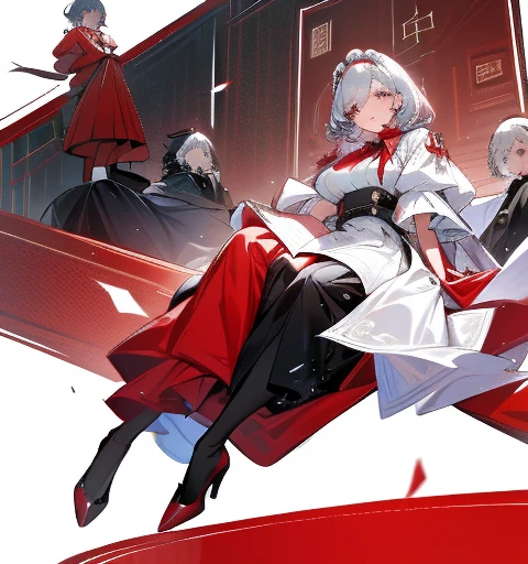Five women in maid outfits surround a man,charming depiction,Lively and dynamic,Man handing out red envelope