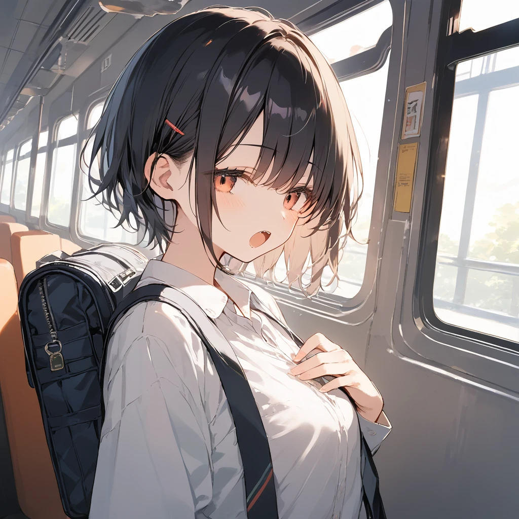 score_9, score_8_up, score_7_up, source_anime, best quality, masterpiece,ultra-detailed,official art, absurdres, highres, waifu2x, break,1girl, school girl, short hair, slender, open mouth, (yawn:0.3), sleepily,night, train, break,(clear line illustration:1.2),very high resolution, very aesthetic, super detailed skin, Best sexual lighting powered by famous artist, 8k,ero picture,beauty illustration,photoshop_(medium),,(Detailed Lighting),
