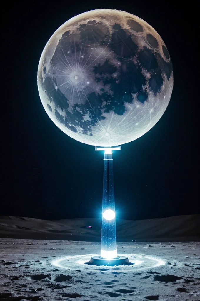 Create a light stick in the shape of moon with handle. The moon should be transparent and we can see universe inside the transparent moon.