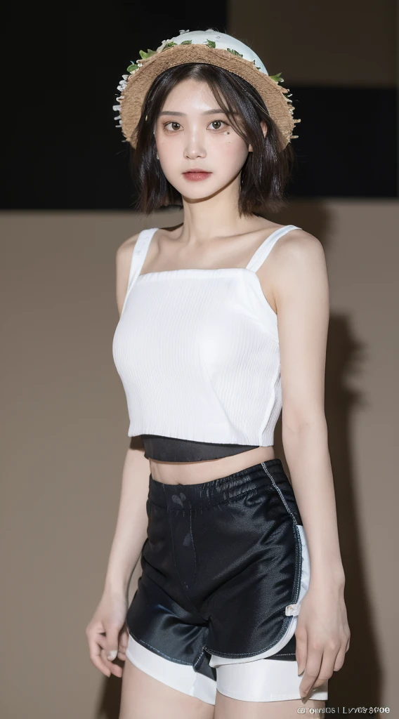 (8k, UHD, best quality, highres, award winning, high quality, high details, super detail, textured skin, anatomically correct, masterpiece, ccurate, retina), Korean beauty,Red wave head,whole body soaking wet,Shower all over the body,Wear a soaked transparent slim vest,Wear transparent shorts on the lower body,bellybutton,Upper body drizzle,Long straight red hair,Korean babes,bare leg,Big white legs,Pink lipstick,The expression is disdainful,bellybutton,The lower body is drizzled with water,Red Eyeshadow,(Very refined and beautiful),Delicate background,(master masterpiece)(maximum quality),(master masterpiece),Epic composition,,8k,Tindal Effect,Meticulous background,Delicate composition,Shower all over the body,wet temptation, (Dark pink gradation background)