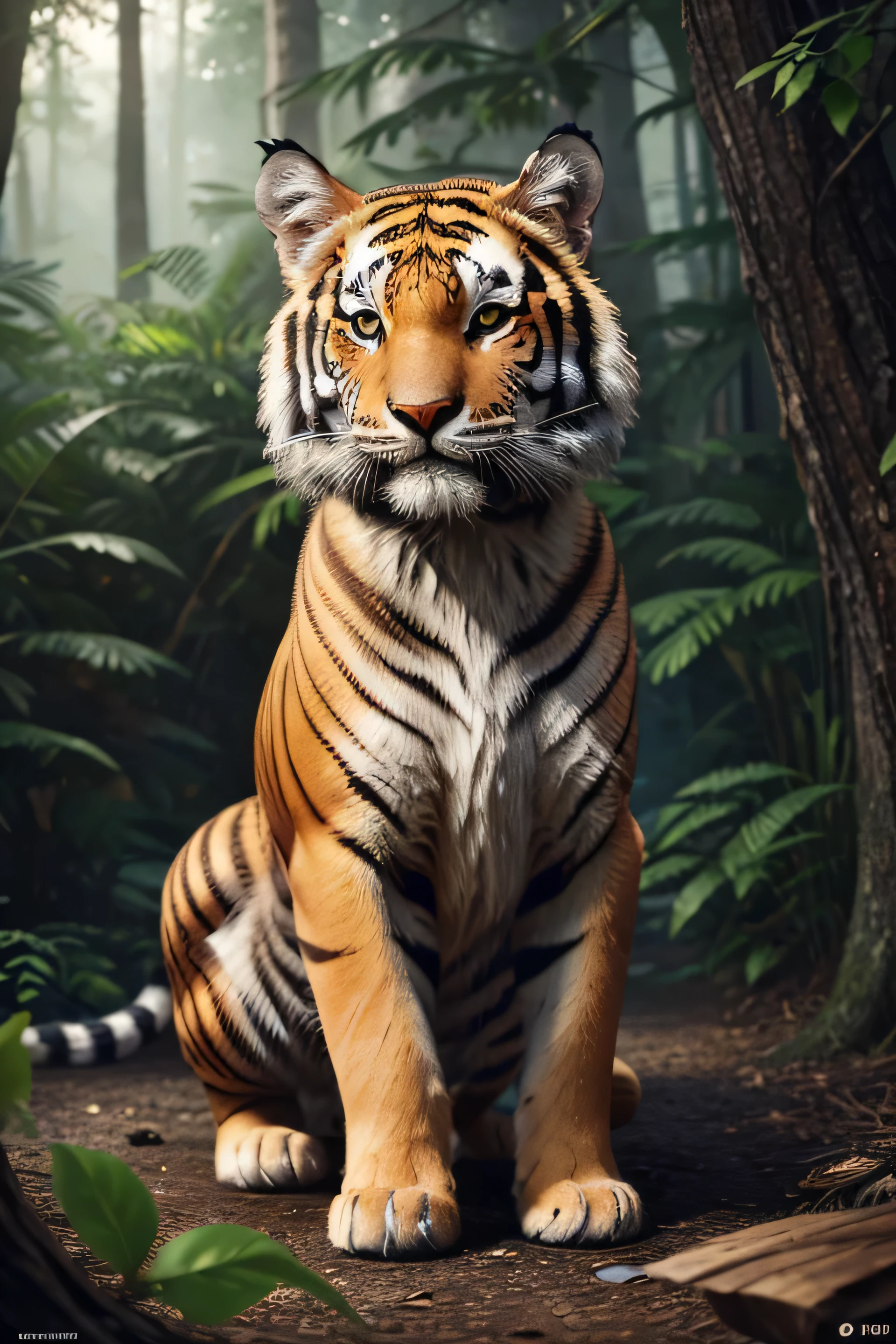 ((best quality)), ((masterpiece)), (detailed), perfect face,
(full body:1.3), 
Photo of National Geographic, 
1 cute fluffy for hybrid of tiger and kitten, 
it is the most beautiful and wonderful thing, it behaves in a special way, subtly with a pose of great fierceness, adorable, cat ears, cat tail, fine and stylized body, eyes for tiger, 
eyes should be large and expressive, a moment of curiosity or playfulness., 
Capturing the essence of mischief, 
perched stump, with wood chips, 
playing with soap bubbles, 
surreal landscape, imagination swirling, dreamworld, 
Pixar render, 
(realistic:1), details down to every fluff, 
(masterpiece:1.2), (best quality:1.2), sharp focus, (8k), beautiful, high quality, (hightres:1.1), detailed, extremely detailed, intricate, hyper detailed, illustration, soft lighting, high resolution, sharp detail, perfect lighting, 
very dark focused flash photo, amazing quality, masterpiece, best quality, hyper detailed, ultra detailed, UHD, perfect anatomy, dof, hyper-realism, majestic, awesome, inspiring, 
cute00d