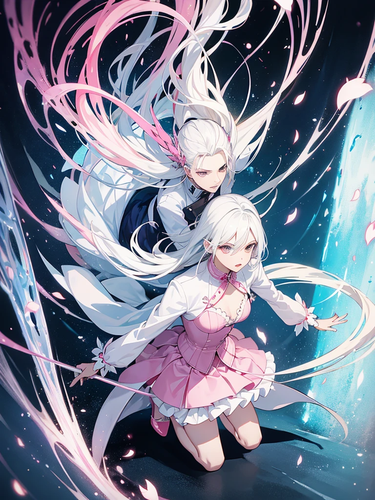 Vergil Devil may cry with white hair Wearing a pink dress Skirt And with heels man On his knees WITHOUT WOMEN