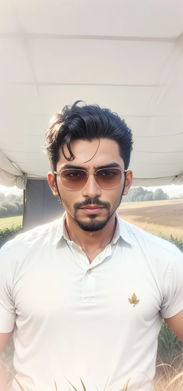 arafed man in sunglasses standing in a field of grass, amidst nature, in front of a forest background, jayison devadas, ayan nag, in jungle, jayison devadas style, inspired by Bikash Bhattacharjee, around 1 9 years old, assamese aesthetic, mohamed chahin style, * colour splash *, in garden, in sunny weather