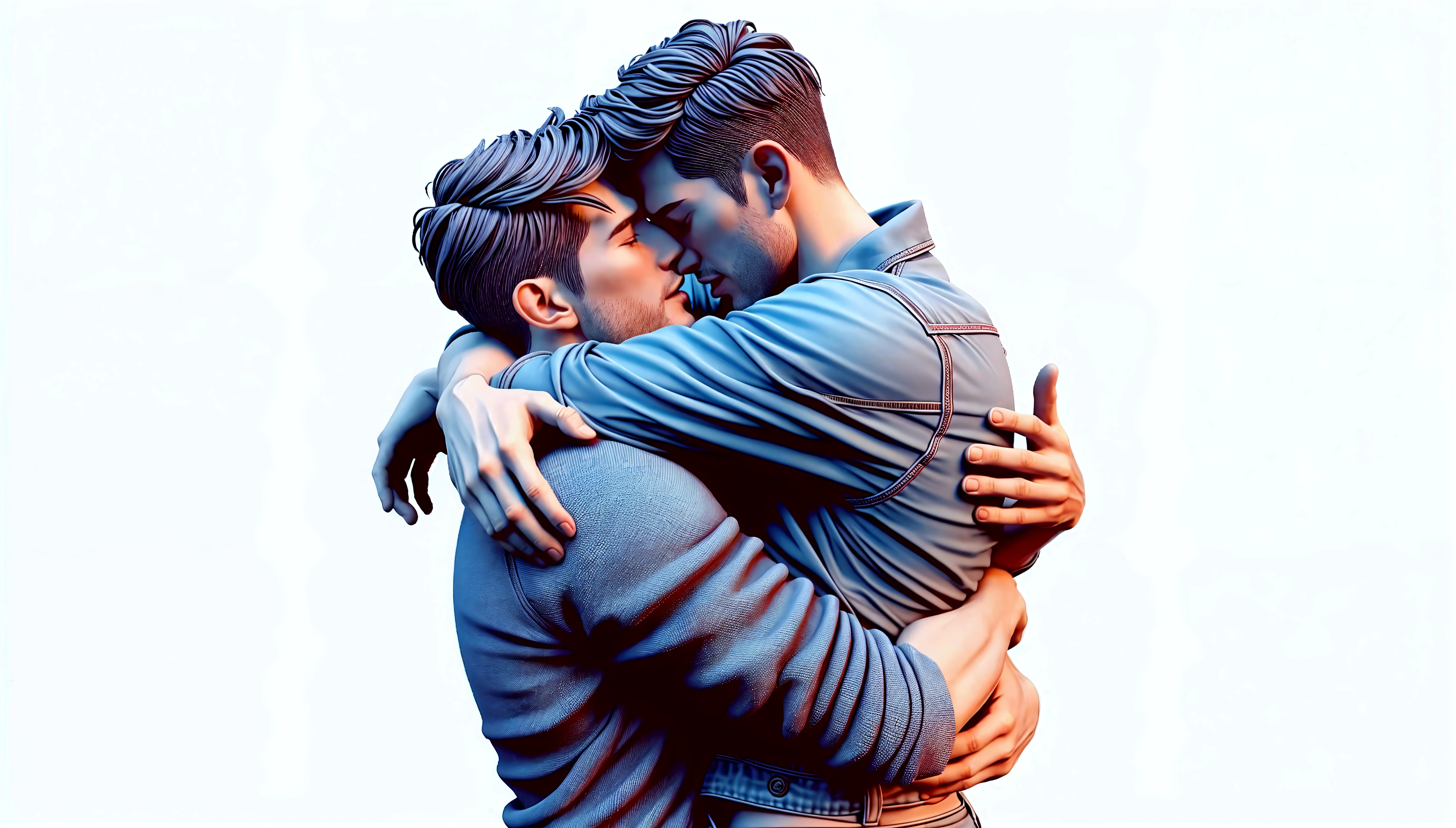 Highest quality))),(((Super detailed))),(((masterpiece))),figure, dramatic, One person, Embrace, Shoulder pain, urgent, 