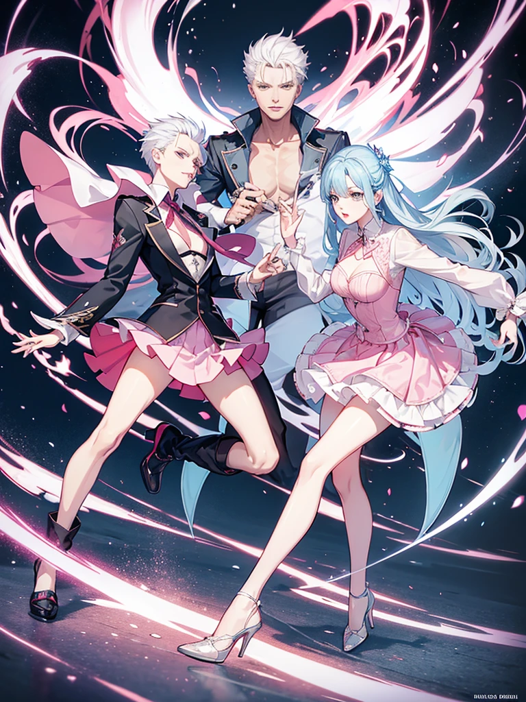 Vergil Devil may cry with white hair Wearing a pink dress Skirt And with heels man In a bra